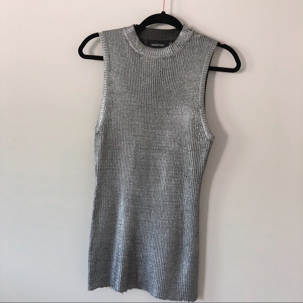 MINKPINK Sleeveless Silver Metallic top🔥💋